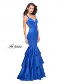 Picture of: Satin Prom Dress with Laser Cut Detail and Tulle Skirt in Sapphire Blue, Style: 25749, Detail Picture 3