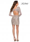 Picture of: Long Sleeve Party Dress with Cut Out Open Back in SIlver, Style: 29427, Back Picture