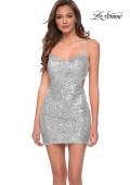 Picture of: Scoop Neck Sequin Dress with Lace Up Open Back in Silver, Style: 29299, Detail Picture 2