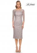 Picture of: Fitted Lace Short Dress with Illusion Sleeves in Silver, Style: 30036, Main Picture