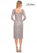 Picture of: Fitted Lace Short Dress with Illusion Sleeves in Silver, Style: 30036, Back Picture