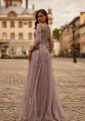 Picture of: Two Tone Lace Applique Tulle A-line Gown with Illusion Sleeves in Silver Mauve, Style: 31717, Back Picture