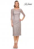 Picture of: Fitted Lace Short Dress with Illusion Sleeves in Silver, Style: 30036, Detail Picture 1