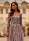 Picture of: Two Tone Lace Applique Tulle A-line Gown with Illusion Sleeves in Silver Mauve, Style: 31717, Detail Picture 1