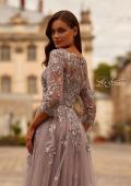 Picture of: Two Tone Lace Applique Tulle A-line Gown with Illusion Sleeves in Silver Mauve, Style: 31717, Detail Picture 2