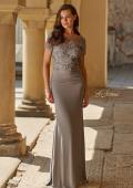 Picture of: Beaded Lace Illusion Bodice Evening Gown in Silver, Style: 33332, Main Picture