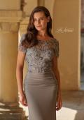 Picture of: Beaded Lace Illusion Bodice Evening Gown in Silver, Style: 33332, Detail Picture 5