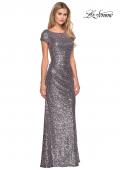Picture of: Fully Sequined Long Dress with Short Sleeves in Silver, Style: 27079, Main Picture