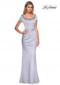 Picture of: Long Satin Gown with Embellished Square Neckline in Silver, Style: 27244, Main Picture