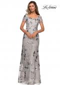 Picture of: Floral Short Sleeve Formal Dress with Scoop Neck in Silver, Style: 27991, Main Picture