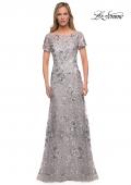 Picture of: Silver Lace and Sequin Long Gown with Short Sleeves in Silver, Main Picture