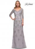 Picture of: Column Lace Mother of the Bride Dress with V Neckline in Silver, Main Picture