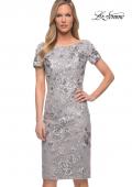 Picture of: Short Sleeve Below the Knee Dress with High Neckline in Silver, Main Picture