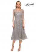 Picture of: Lace Tea Length Dress with Flare Skirt and High Neckline in Silver, Style: 30002, Main Picture