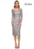 Picture of: Fitted Metallic Lace Below-the-Knee Dress in Silver, Style: 30097, Main Picture