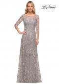 Picture of: Long Evening Gown with Unique Lace Beaded Design in Silver, Style: 30161, Main Picture