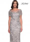 Picture of: Lace and Sequin Short Dress with Illusion Neckline in Silver, Style: 30854, Main Picture