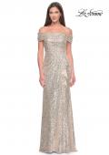 Picture of: Off the Shoulder Sequin Gown with Ruching in Silver, Style: 31772, Main Picture