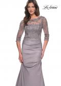 Picture of: Satin and Lace Off the Shoulder Mermaid Gown in Silver, Style: 30162, Detail Picture 9