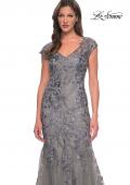 Picture of: Lace and Tulle Mermaid Gown with Cap Sleeves in Silver, Style: 30269, Detail Picture 9