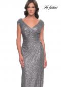 Picture of: Sequin Evening Dress with Ruching and V Neckline in Silver, Style: 30865, Detail Picture 9