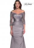 Picture of: Mermaid Satin Dress with Gathering and Off the Shoulder Top in Silver, Style: 30853, Detail Picture 11