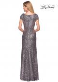 Picture of: Fully Sequined Long Dress with Short Sleeves in Silver, Style: 27079, Back Picture
