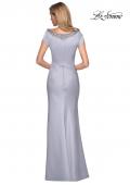 Picture of: Long Satin Gown with Embellished Square Neckline in Silver, Style: 27244, Back Picture