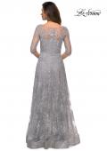 Picture of: A-line Lace Sequin Gown with Sheer Scoop Neckline in Silver, Style: 27942, Back Picture