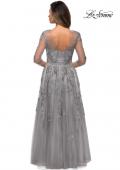 Picture of: A-line Evening Gown with Floral Embellishments in Silver, Style: 27944, Back Picture