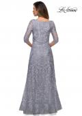 Picture of: Embroidered Lace Gown with V Neckline and Flare Skirt in Silver, Style: 27949, Main Picture
