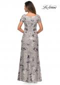 Picture of: Floral Short Sleeve Formal Dress with Scoop Neck in Silver, Style: 27991, Back Picture