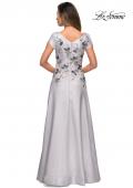 Picture of: Modern A-line Gown with Floral Bodice and Cap Sleeves in Silver, Style: 28105, Back Picture