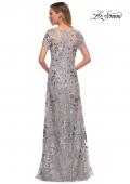 Picture of: Silver Lace and Sequin Long Gown with Short Sleeves in Silver, Back Picture