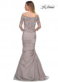 Picture of: Satin Mermaid Gown with Off the Shoulder Lace Bodice in Silver, Back Picture