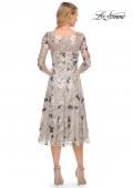 Picture of: Tea Length Lace and Sequin Embellished Dress in Silver, Style: 29988, Back Picture