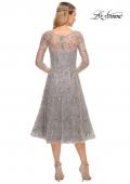 Picture of: Lace Tea Length Dress with Flare Skirt and High Neckline in Silver, Style: 30002, Back Picture