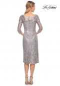 Picture of: Fitted Metallic Lace Below-the-Knee Dress in Silver, Style: 30097, Back Picture