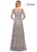 Picture of: Long Evening Gown with Unique Lace Beaded Design in Silver, Style: 30161, Back Picture