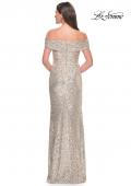 Picture of: Off the Shoulder Sequin Gown with Ruching in Silver, Style: 31772, Back Picture