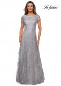 Picture of: Sequin Lace A-line Gown with Sheer Short Sleeves in Silver, Style: 27837, Detail Picture 1
