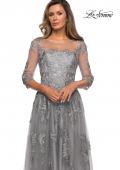 Picture of: A-line Evening Gown with Floral Embellishments in Silver, Style: 27944, Detail Picture 1