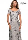Picture of: Floral Short Sleeve Formal Dress with Scoop Neck in Silver, Style: 27991, Back Picture
