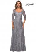 Picture of: Long Lace A-line Three Quarter Sleeve Gown in Silver, Style: 28053, Detail Picture 1