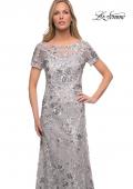 Picture of: Silver Lace and Sequin Long Gown with Short Sleeves in Silver, Detail Picture 1