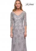 Picture of: Column Lace Mother of the Bride Dress with V Neckline in Silver, Detail Picture 1