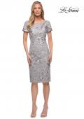 Picture of: Short Sleeve Below the Knee Dress with High Neckline in Silver, Detail Picture 1