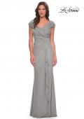 Picture of: Elegant Net Jersey Long Gown with Ruching in Silver, Style: 29996, Detail Picture 1