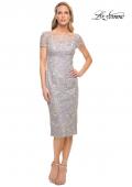 Picture of: Fitted Unique Lace Short Evening Dress in Silver, Style: 30108, Detail Picture 1