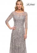 Picture of: Long Evening Gown with Unique Lace Beaded Design in Silver, Style: 30161, Detail Picture 1